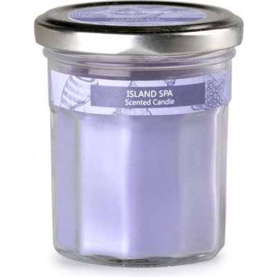 Emocio Sklo fialové 69x85 mm s plechovým viečkom, Island Spa vonná sviečka
