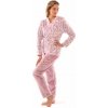 Dámské dlouhé teplé pyžamo FLORA růžový tisk na bílé - XL