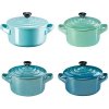 Le Creuset - set 4 mini hrncov/pekáčov 10x5cm, 0,2l modro-zelená metallic