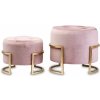 Prešívaná Ružová Taburetka Set 2ks