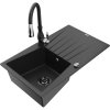 Mexen Cesar granitový kuchynský drez s 1 komorou s odkvapkávačom a kuchynskou batériou Savita, čierny/strieborný