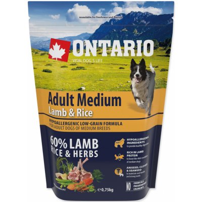 Ontario granuly Adult Medium jahňa a ryža 0,75 kg