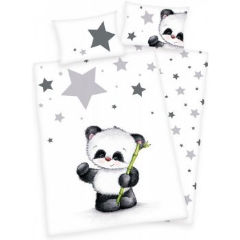 Herding obliečky Panda a Hviezdičky bielé 100 x 135 , 40 x 60 cm