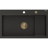Mexen Omar, 1-komorový granitový drez 800x480x210 mm, čierna-zlatá metalíza, zlatý sifón, 6520801005-75-G