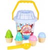 Teddies Sada na písek plast kbelík, lopatka, bábovky 2 barvy v síťce 20x21x20cm 12m+