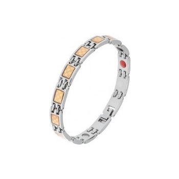 Šperky eshop oceľový náramok striebornej a zlatej šachovnicový vzor magnety SP08.30