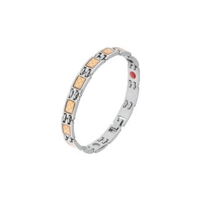 Šperky eshop oceľový náramok striebornej a zlatej šachovnicový vzor magnety SP08.30