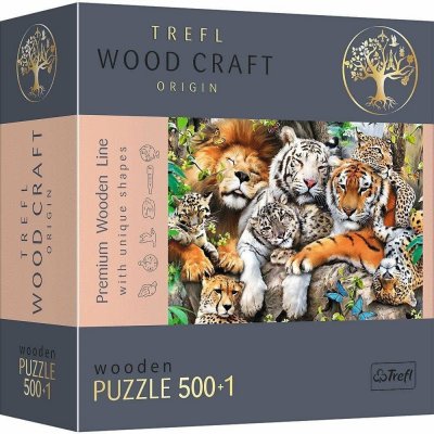 Trefl Drevené puzzle 501 - Divoké mačky v džungli 20152