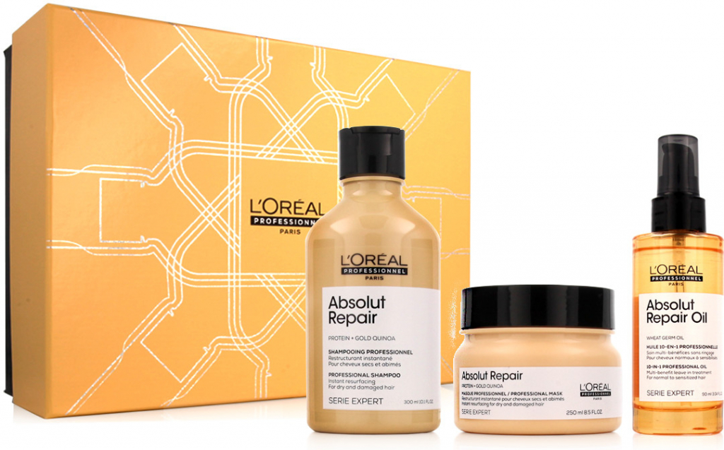 L\'Oréal Professionnel Expert vyživujúci šampón pre suché a poškodené vlasy 300 ml + intenzívne vyyživujúca maska pre suché a poškodené vlasy 250 ml + regeneračný olej na vlasy 90 ml