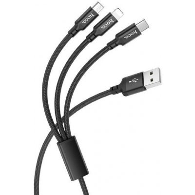 Hoco 3in1 Times Speed Charging Cable Lightning+Micro+Type-C 1M Black