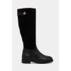 Kožené čižmy Tommy Hilfiger TH STUD LEATHER MIX LONG BOOT dámske, čierna farba, na plochom podpätku, FW0FW08341 EUR 37