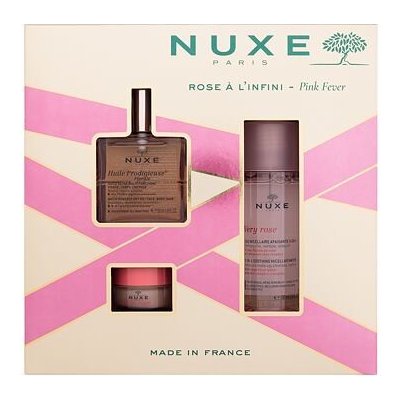 NUXE Pink Fever : suchý olej Huile Prodigieuse Florale 50 ml + micelární voda Very Rose 3-In-1 Soothing Micellar Water 100 ml + balzám na rty Very Rose 15 g pro ženy