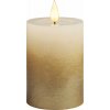 Sviečka MagicHome Vianoce, LED, 2xAAA, jednoduché svietenie, krémová/zlatá, metalický efekt, 7x10 cm