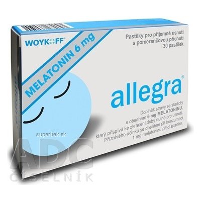 allegra MELATONÍN 6 mg pastilky s pomarančovou príchuťou 1x30 ks, 8594070860579