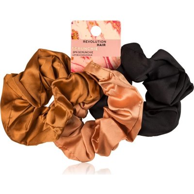 Revolution Haircare Satin Scrunchie gumičky do vlasov odtieň Black/Blush/Nude 3 ks