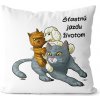 Vankúš Jazda životom – mačka (Velikost: 55 x 55 cm)