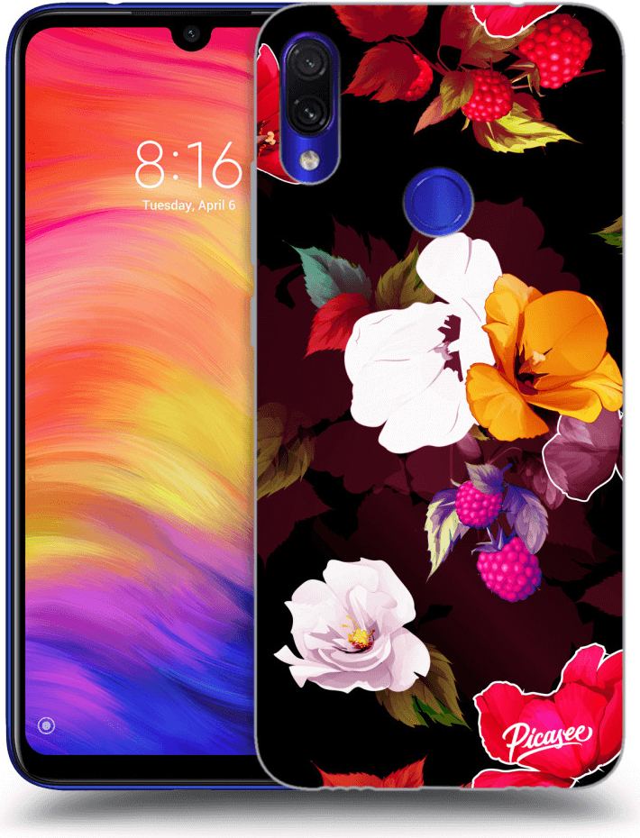 Púzdro Picasee silikónové Xiaomi Redmi Note 7 - Flowers and Berries čierne