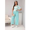 Fashionweek dámsky viskózový komplet krátka košeľa so zaväzovaním a široké nohavice k5634 mentolový