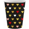 Papierové kelímky XoXo so srdiečkami - čierne