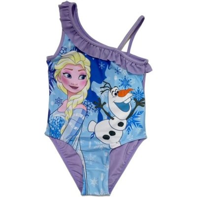 Difuzed Dievčenské jednodielne plavky Ľadové kráľovstvo - Frozen - motív Elsa s Olafom Fialová