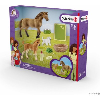 Schleich 42432 Set žriebä a Quarter kôň so šteniatkom a doplnkami