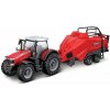 Bburago - FARMLAND, Massey Ferguson 8740S s balíkovačkou, 10 cm