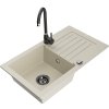 Mexen Pablo, granitový drez 752x436x161 mm, 1-komorový a čierna batéria Telma, béžová, 6510-69-670200-70