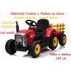 JOKO Elektrický traktor s vlečkou na drevo BLOW, diaľkové ovldádanie, penové kolesá, kožené sedadlo, Led svetlá, USB, MP3, červený