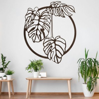 INSPIO Nálepka Okrúhly obraz Monstera deliciosa na stenu stromy, rastliny, kvety, domov a rodina plnofarebný motív, vlastná farba z výberu, drevený design rozmery 60x50