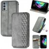Peňaženkové kožené puzdro Cubic Grid na Motorola Edge 20 - Šedá