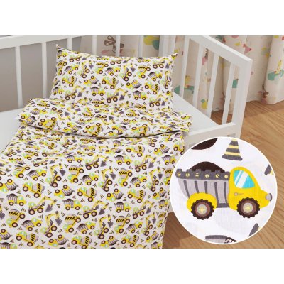 Biante Detské bavlnené posteľné obliečky do postieľky Sandra SA-291 Žlté stavebné autá na bielom Do postieľky 90x140 a 40x60 cm