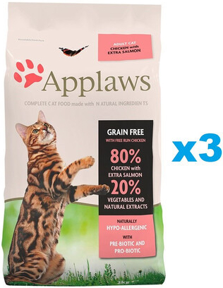 APPLAWS Cat Dry Adult Chicken with Extra Salmon 3 x 2 kg