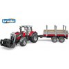 Bruder 02046 Traktor Massey Ferguson 7480 s čelním nakladačem a přepravníkem klád