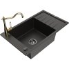 Mexen Elias, granitový drez 795x480x200 mm, 1-komorový a drezová batéria Carla, čierna-zlatá metalíza, 6511-75-670700-50-B