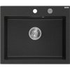 Mexen Eliz, 1-komorový granitový drez 600 x 500 mm, čierna/strieborná metalíza, chrómový sifón - 6525601005-73