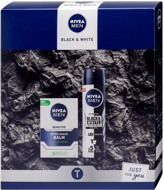 Nivea Black & White deodorant 150 ml + balzam po holení 100 ml darčeková sada