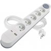 Predlžovací kábel Emos P1513PD, 5x zásuvka, 1x USB-A, 1x USB-C, biely, 3 m
