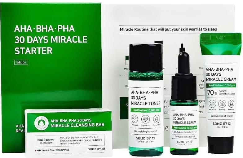 Some By Mi AHA∙BHA∙PHA multiaktívne sérum pre problematickú pleť 10 ml + zjemňujúce a hydratačné tonikum 30 ml + multiaktívny krém s upokojujúcim účinkom 20 g + čistiace mydlo na tvár