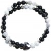 Glosery wrap náramok zdobený krištáľom v tvare srdiečka Swarovski®, stopery, lesklý / matný čierny achát a howlite 6mm Obvod zápästia: iné - uveďte do poznámky, Kameň / stopery: matný achát / striebor