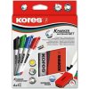 Popisovač na tabule a flipchartové tabule, sada, magnetická stieka na tabule, 3-5 mm, zrezaný hrot, KORES, 4 rôzne farby