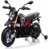 Beneo elektrická motorka Aprilia Dorsoduro 900 Licencované 12V batéria Eva mäkké kolesá 2 x 18W motor odpruženie kovový rám kovová vidlica pomocné kolieska čierna