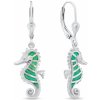 Brilio Silver Strieborné visiace náušnice Morský koník so zelenými opálmi EA1128WG