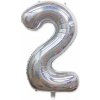 PartyDeco Fóliový balón Mini Číslo 2 strieborný 35cm