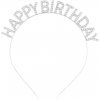 Nejedlá dekorácia kovová Čelenka strieborná Happy Birthday