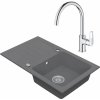 Drezový set Grohe 2/C - Granitový drez s odkvapkávacou plochou 780x480 mm, sivá + Drezová batéria Grohe Bau Loop