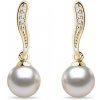 Náušnice zo žltého zlata s diamantmi a perlami Akoya KLENOTA K0081023