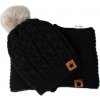 BABY NELLYS Zimná dvojvrstvová čiapka s brmbolcom + komínček Love čierná