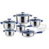 HAUS ROLAND sada nerez nádobí 13 dílná, skleněné modré poklice