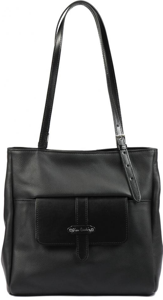Pierre Cardin Barebag kožená dámska kabelka cez rameno s čelným vreckom čierna