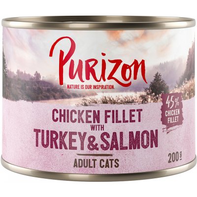 Purizon konzervy 6 x 400 g / 6 x 200 g - 15 % zľava - Adult kuracie s morčacím a lososom Adult 6 x 200 g - bez obilnín